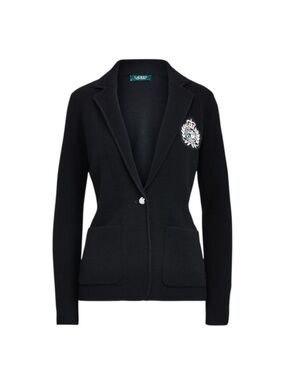 Lauren Ralph Lauren Wool Knit Jumper Blazer Cardigan Womens Medium Bullion Crest